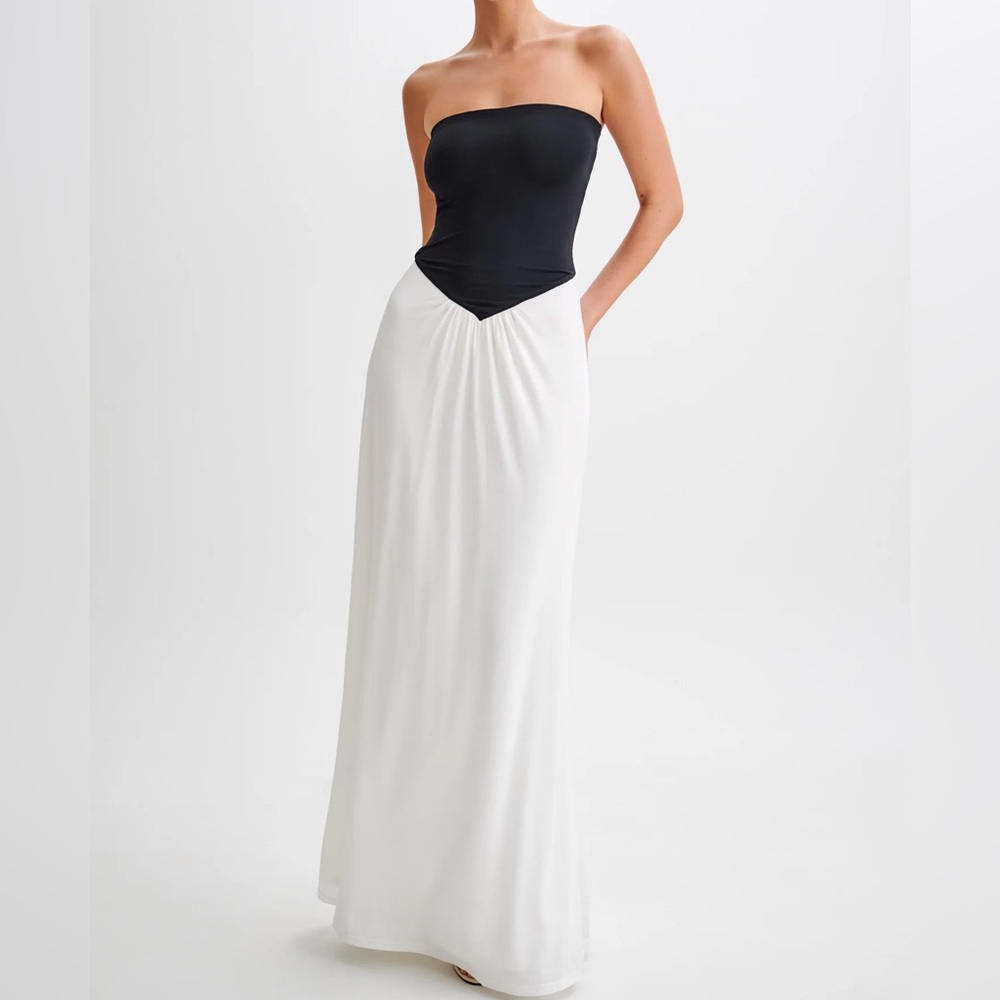 Strapless Slinky Maxi Dress - Black/White